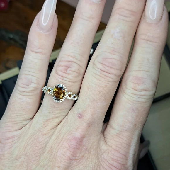 Golden Tourmaline & White Ziron Halo Enfinity style Ring. - Picture 5 of 6